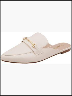 Pointed Toe Mules Elegant Metallic Buckle Slip On Loafers Flat Shoes Chic